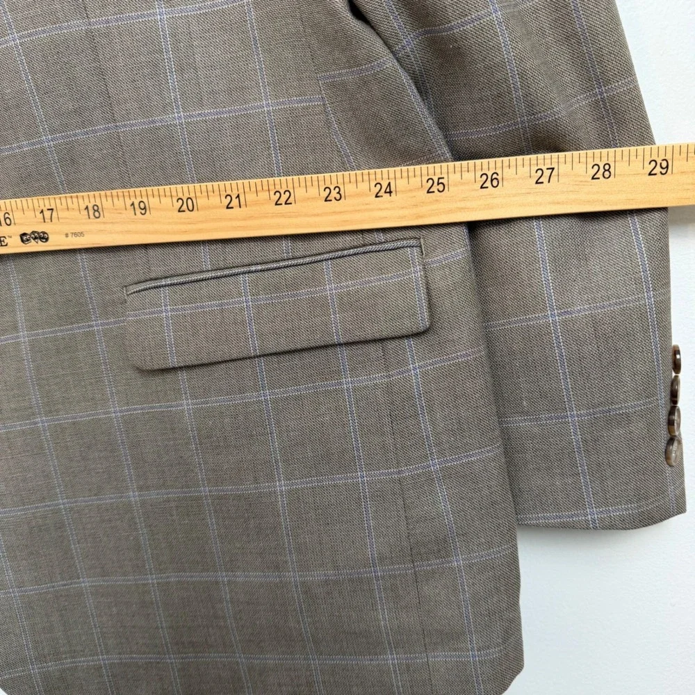 Lauren Ralph Lauren Mens 50R Silk Wool Windowpane Plaid Blazer Sport Coat Brown